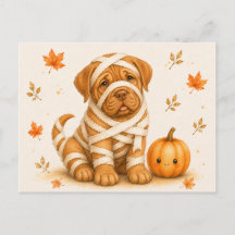 Dogue de Bordeaux Mummie Halloween Ansichtkaart