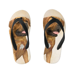 Dogue de Bordeaux Painting - Cute Original Dog Art Kinder Teenslippers