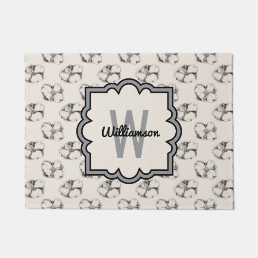 Dogwood Blossom Pattern in Ecru Personalized Deurmat (Voorkant)