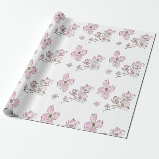 Dogwood Pattern on Wrapping Paper Cadeaupapier (Uitgerold)