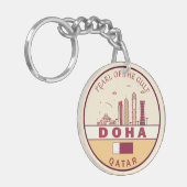 Doha Qatar City Skyline Embleem Sleutelhanger (Voorkant Links)