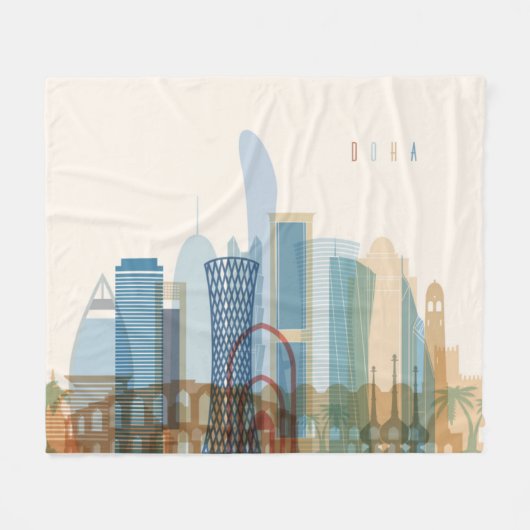 Doha, Qatar | City Skyline Fleece Deken (Voorkant (Horizontaal))