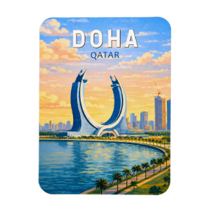 Doha Qatar Illustratie Reis Kunst Vintage Magneet