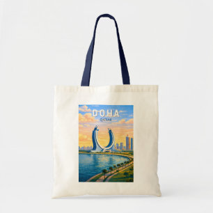 Doha Qatar Illustratie Reis Kunst Vintage Tote Bag