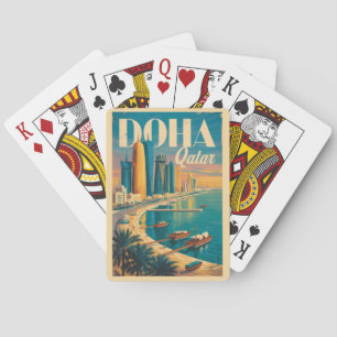 Doha Qatar Silhouette Illustratie Reis Kunst Vinta Pokerkaarten