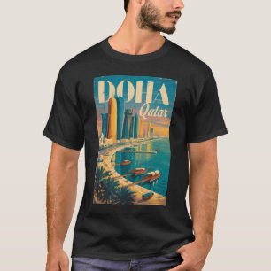 Doha Qatar Silhouette Illustratie Reis Kunst Vinta T-shirt