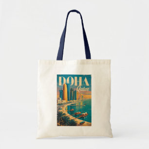 Doha Qatar Silhouette Illustratie Reis Kunst Vinta Tote Bag