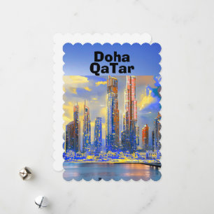 Doha Reisbriefkaart Kunst, Doha Silhouet, Doha Qat Feestdagenkaart