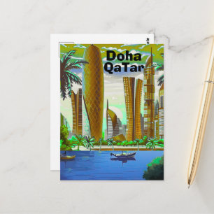 Doha Reisbriefkaart Kunst, Doha Silhouette, Doha Q Briefkaart