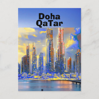 Doha Travel Postcard Art, Doha Skyline, Doha Qatar Briefkaart