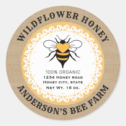Doily Lace  bijenlinnen honingpot Ronde Sticker (Voorkant)