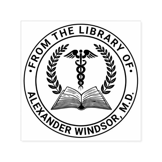 Dokter Caduceus #1LR Boeknaam Zelfinktende Stempel (Design)