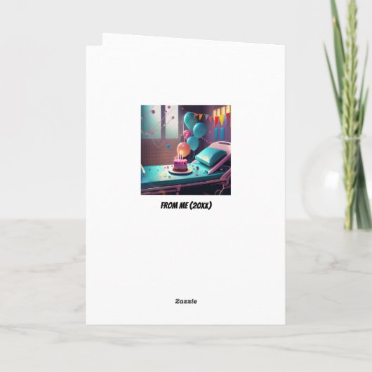 Dokter is in Grappige Dokter Verjaardag Kaart (Achterkant)