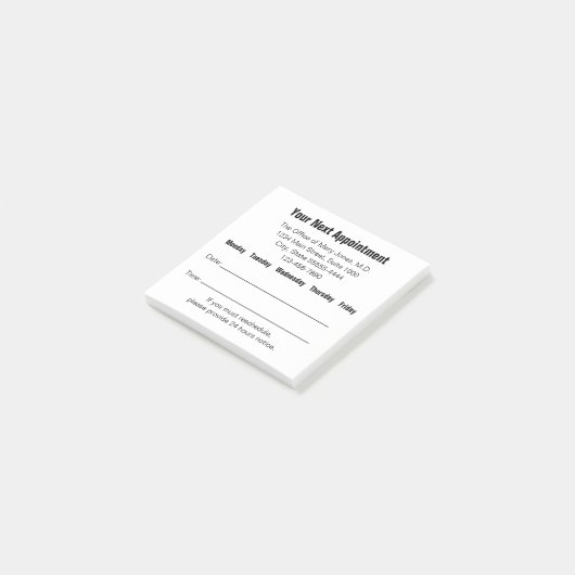 Dokter Kantoor Uw volgende afspraak Herinnering Post-it® Notes (Schuin)