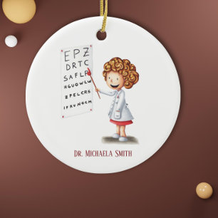 Dokter Optometrist Blond Meisje Kerstmis Keramisch Ornament