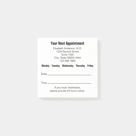 Dokter uw volgende afspraak herinnering (wit) post-it® notes (Voorkant)