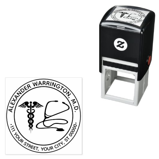 Dokter Verpleegster Caduceus Stethoscoop Naam Adre Zelfinktende Stempel (In situ)
