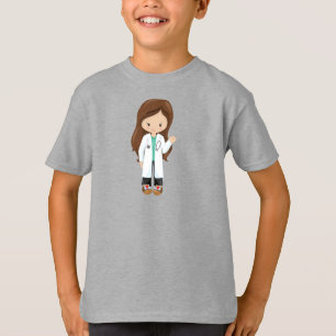 Dokter, verpleegster, stethoscoop, laklaag, bruin t-shirt