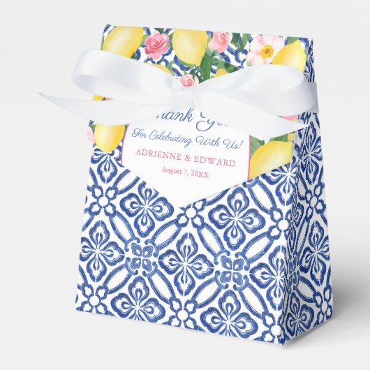 Dolce Vita Lemons Pink Flowers Weddenschap Bedankdoosjes (Voorkant Zijde)