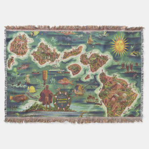 Dole 1950 Map of Hawaii Joseph Feher Oil Paint Deken