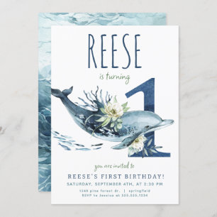 Dolfijn 1e Verjaardag uitnodiging