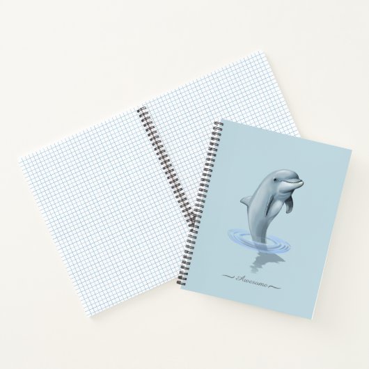 Dolfijn, aangepast anker en script op lichtblauw notitieboek (Binnen)