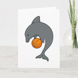 Dolfijn als basketballspeler met basketbal kaart