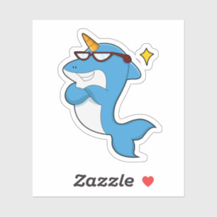 Dolfijn als eenhoorn met een bril.PNG Sticker