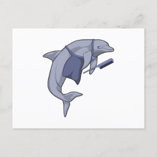 Dolfijn als kapper met kam briefkaart