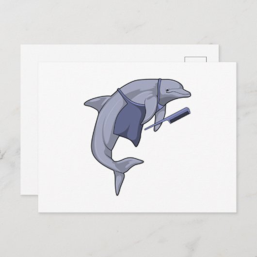 Dolfijn als kapper met kam briefkaart (Voorkant / Achterkant)