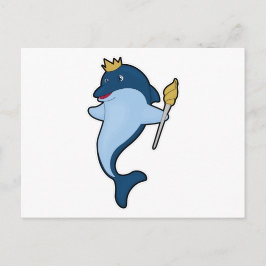 Dolfijn als Koning met Staf & Kroon Briefkaart (Voorkant)