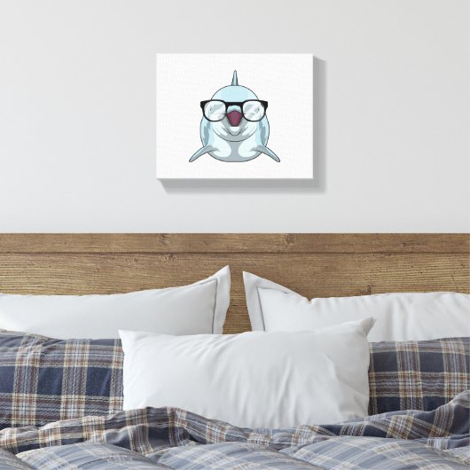 Dolfijn als Nerd met bril Canvas Afdruk (Insitu (Slaapkamer))