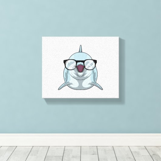 Dolfijn als Nerd met bril Canvas Afdruk (Insitu (Houten vloer))
