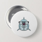 Dolfijn als Nerd met bril Ronde Button 7,6 Cm (Voorkant /achterkant)