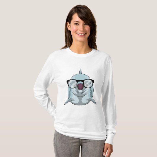 Dolfijn als Nerd met bril T-shirt (Voorkant volledig)