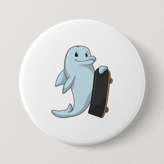 Dolfijn als Skater met skateboard Ronde Button 7,6 Cm (Voorkant)