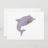 Dolfijn als verpleegster met spuit briefkaart (Voorkant / Achterkant)