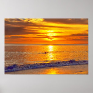 Dolfijn bij zonsondergang, Fort Myers Beach, Flori Poster