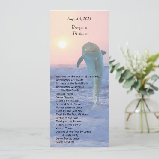 Dolfijn bij zonsopgang strand bruiloft programma (Staand voorkant)