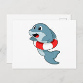 Dolfijn bij zwemmen met zwemring briefkaart (Voorkant / Achterkant)