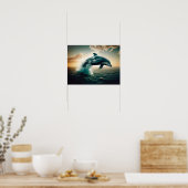 Dolfijn die uit het water springt poster (Keuken)