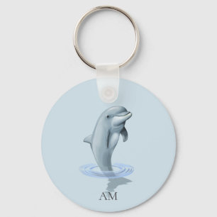 Dolfijn en monogram op lichtblauw sleutelhanger