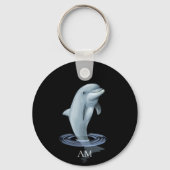 Dolfijn en Monogram op zwart Sleutelhanger (Voorkant)
