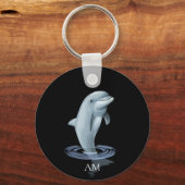 Dolfijn en Monogram op zwart Sleutelhanger (Voorkant)