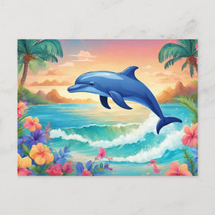 Dolfijn en mooi tropisch eiland, Hibiscus Briefkaart