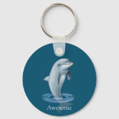 Dolfijn en tekst op Ocean Blue Sleutelhanger (Voorkant)