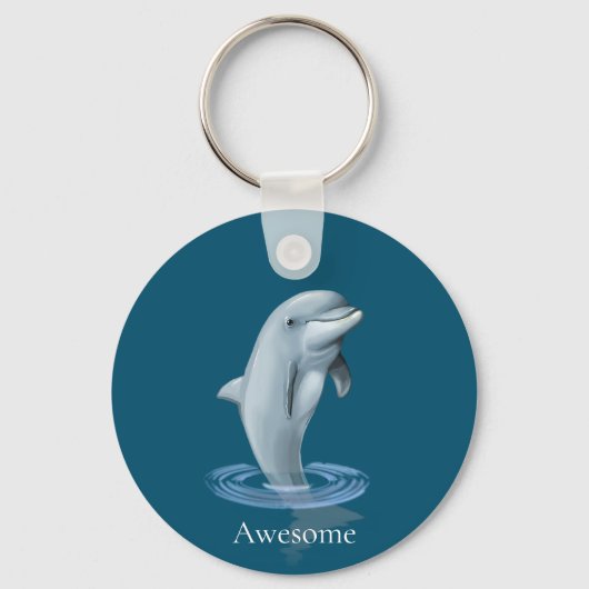 Dolfijn en tekst op Ocean Blue Sleutelhanger (Voorkant)