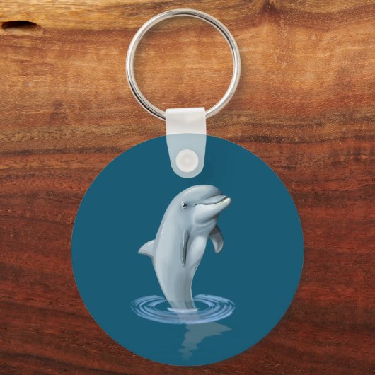 Dolfijn en tekst op Ocean Blue Sleutelhanger (Achterkant)