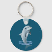 Dolfijn en tekst op Ocean Blue Sleutelhanger (Achterkant)