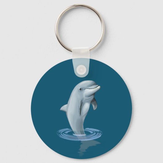 Dolfijn en tekst op Ocean Blue Sleutelhanger (Achterkant)